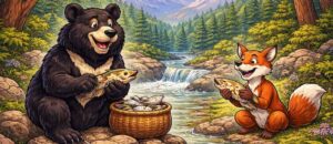 Folktale hardworking bear and cunning jackal