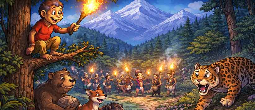 बंदर बहादुर के चोर तेंदुए को जंगल से भगाने वाली लोककथा